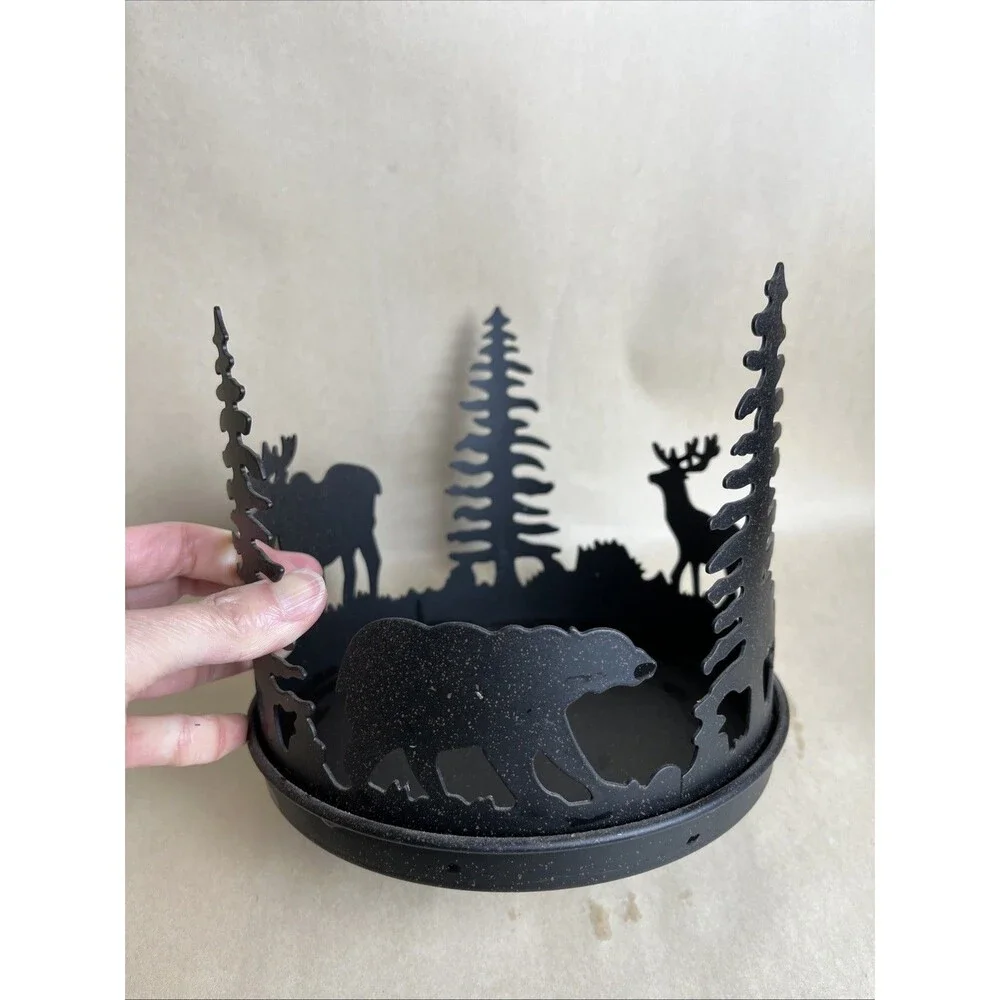 Party Lite Forest Friends 3-wick Candle Holder Plant Holder Black Metal 7” Round